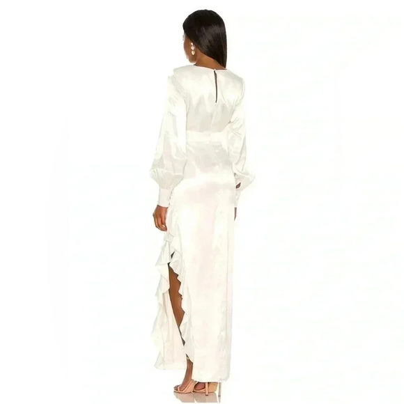 NWT MAJORELLE x Revolve White Pearl Glossy Satin High Slit Ruffle Gown Dress XS - Picture 3 of 10
